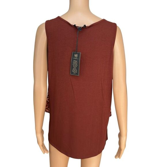 DG2 by Diane Gilman Mixed-Media Double Layer Tank blouse animal print XS NWT - Picture 3 of 7